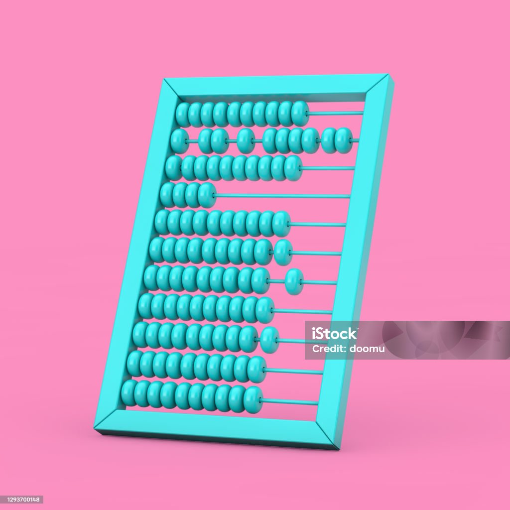 Blue Vintage Wooden Abacus Mockup in Duotone Style. 3d Rendering Blue Vintage Wooden Abacus Mockup in Duotone Style on a pink background. 3d Rendering Abacus Stock Photo