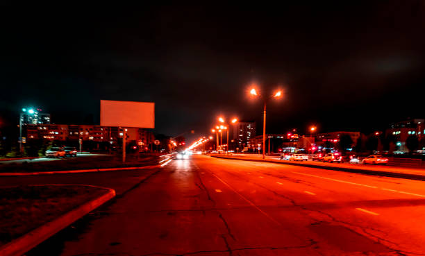 istock artistic photo of a night city. Easy blur, unrealistic colors, pasteurization effect 1293705729