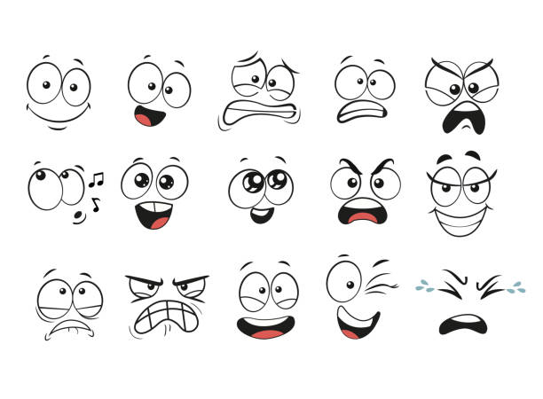 Ilustración de Conjunto De Expresiones Faciales De Dibujos Animados Caras De  Dibujos Animados Ojos Y Boca Expresivos Sonrientes Llantos Y Sorprendidos  Expresiones Faciales De Personajes Caricature Comic Emotions O Emoticon  Doodle Vector