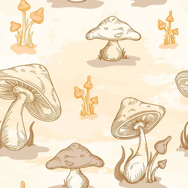 Vector illustration of Retro 1970's Mushroom Seamless Pattern