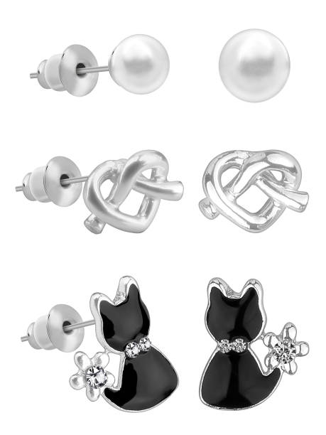 Silver earrings set various jewelry for women isolated on white background, clipping path included.