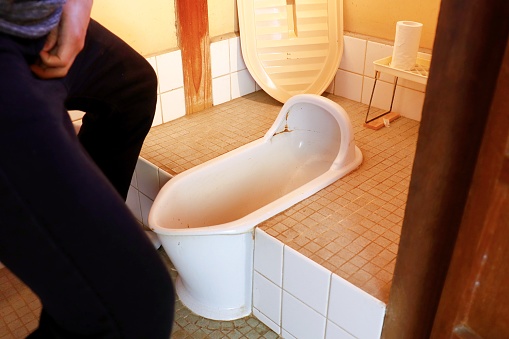 Japanese style toilet. Showa toilet without flushing.