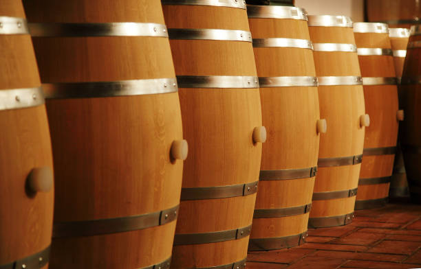 istock Wine barrels in wine-vaults in order 1293713323