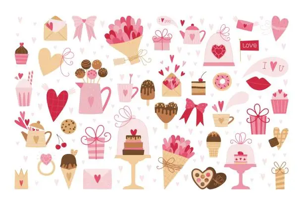 Vector illustration of Set of romantic elements for Valentine's day.