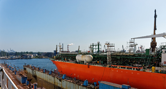 chemical tanker in a dry dock in poland