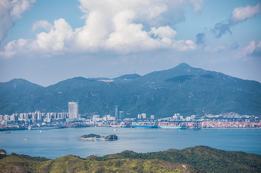 Residential buildings over the typhoon shelter at Ap Lei Chau, viewed from Mount Johnston, Hong Kong