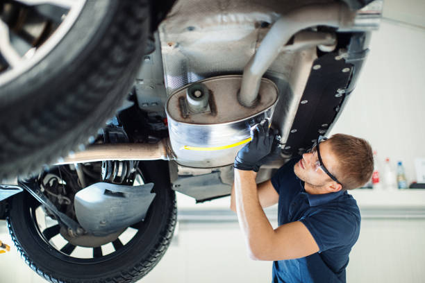 car polishing service. - part of vehicle exhaust pipe vehicle part car imagens e fotografias de stock