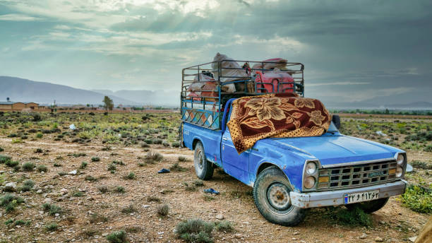 Shiraz, Iran - May 2019: Old rusty car, used by Qashqai nomads in Iran