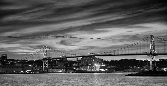 Halifax Skyline and The Angus L. MacDonald Bridge at Night, Nova Scotia, Canada.