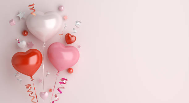 istock Happy valentines day decoration with heart shape balloon, confetti, copy space text, 3D rendering illustration 1293722081