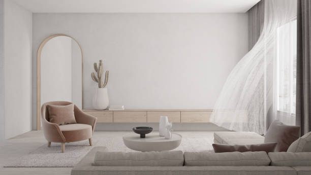 istock Living room with curtain blowing.3d rendering 1293722788