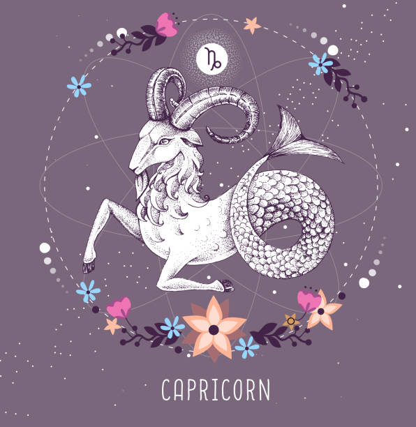 Modern Magic Witchcraft Card With Astrology Capricorn Zodiac Sign