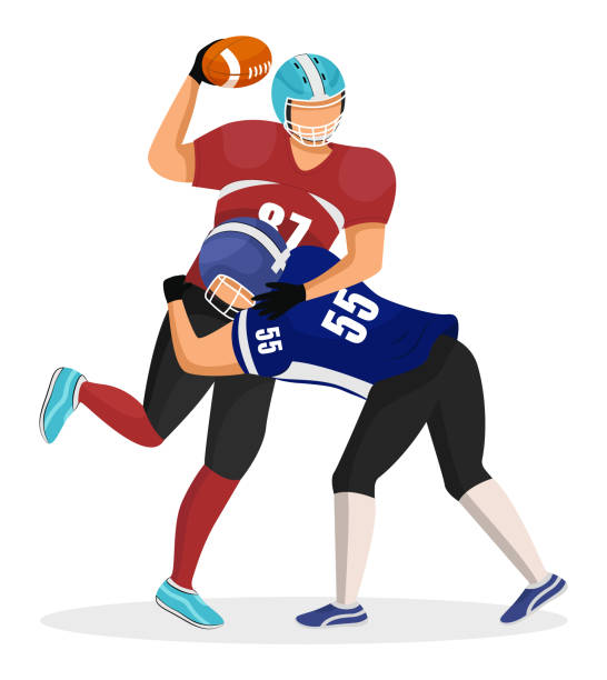 ilustrações de stock, clip art, desenhos animados e ícones de man kick his opponent, american football game - american football stadium illustrations