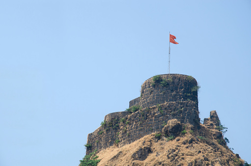 Partial view of the Pratapgad Fort, literally 'Valour Fort' a large fort located in Satara district, Maharashtra, India