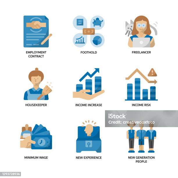 Gig Economy Icons Set Stock Illustration - Download Image Now - Minimum Wage, Icon Symbol, Business