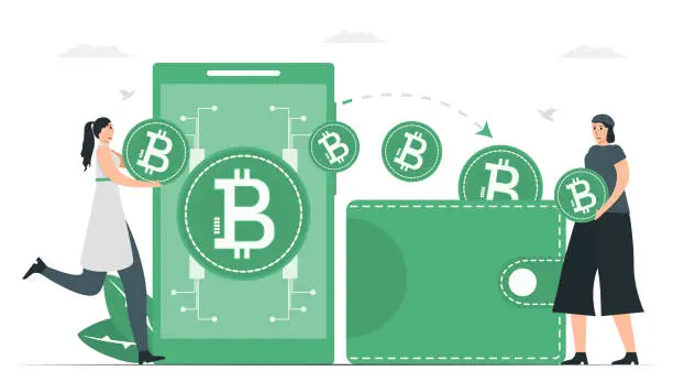 Vector illustration of In present, digital money can use instead of wallet. Payment method with digital money. This infographic banner was designed by using vintage green color.