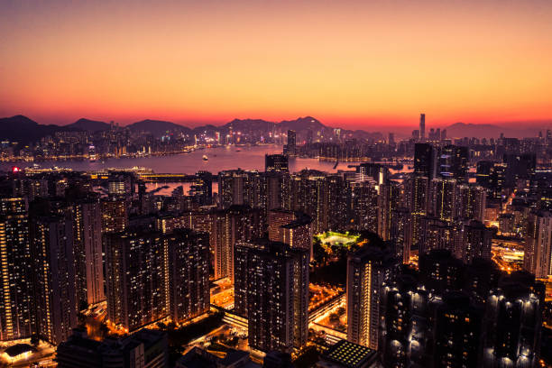 Homes at night in Hong Kong
