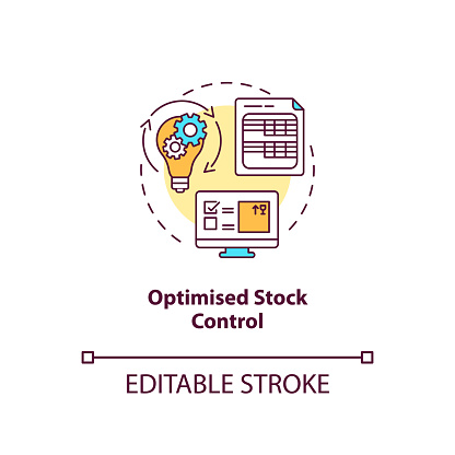 Optimised stock control concept icon. Warehouse management software benefits. Management solution. Store idea thin line illustration. Vector isolated outline RGB color drawing. Editable stroke