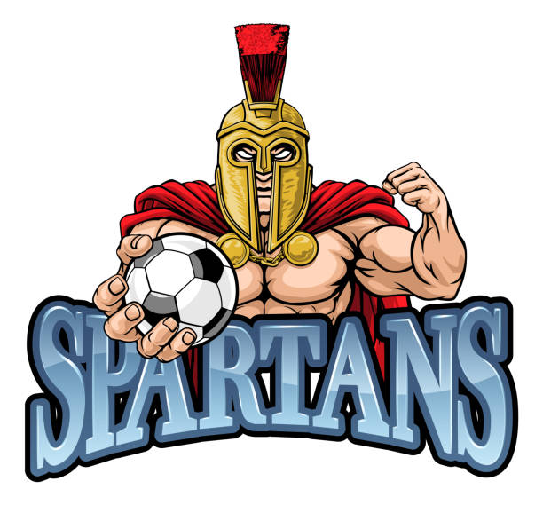 ilustrações, clipart, desenhos animados e ícones de mascote esportivo do futebol de troiano espartano - hector