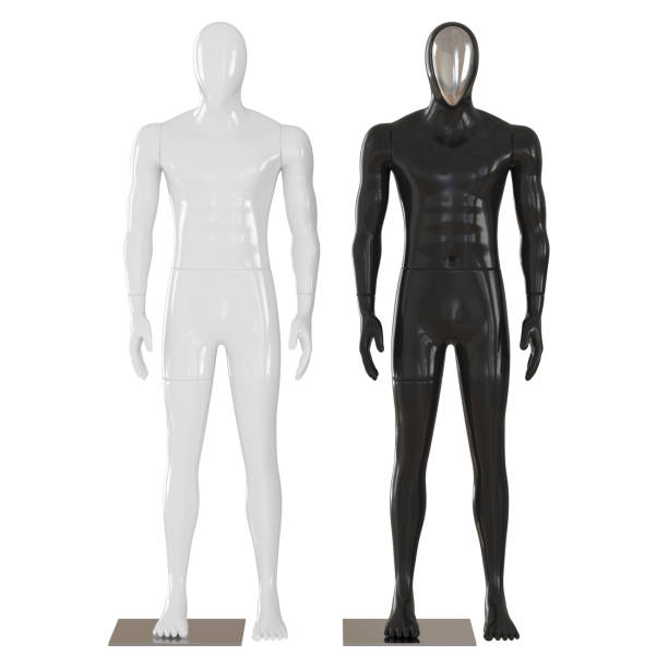 istock Two male mannequins black and white in a relaxed pose on an isolated background. Front view. 3d rendering 1293736264