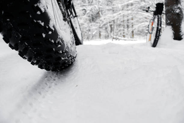 istock Studded bicycle tire with snow. 1293738031