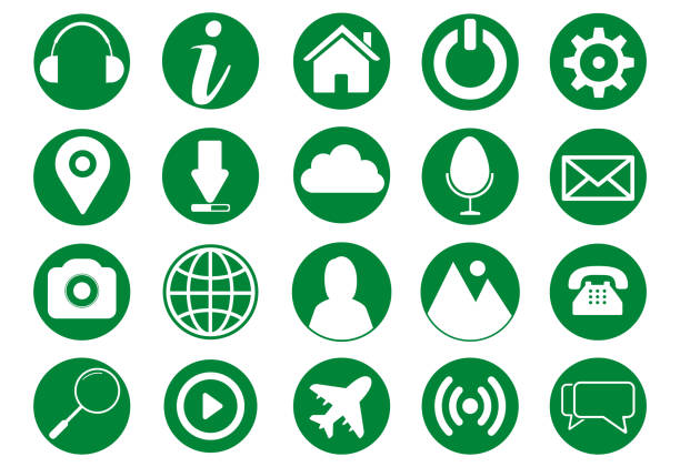 ビジネス、モバイルアプリ、ui、uxのアイコンのセットは緑の円ベクトルデザインで隔離されています - circle arrow sign shape green点のイラスト素材／クリップアート素材／マンガ素材／アイコン素材