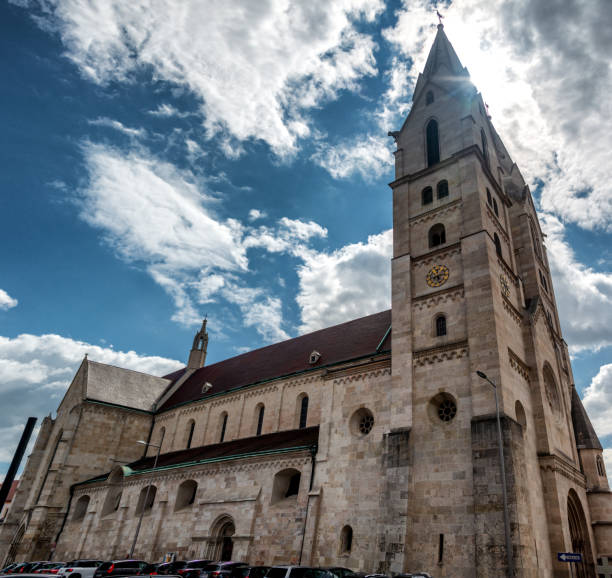 View on the famous Cathedral of Wiener Neustadt, Austria Wr.NEUSTADT/ AUSTRIA JULY 10, 2019: View on the famous Cathedral of Wiener Neustadt, Cathedral of the Assumption of Mary and St. Rupert wiener neustadt stock pictures, royalty-free photos & images