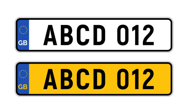 British uk car license plate template. GB car registration numberplate sign design vector art illustration