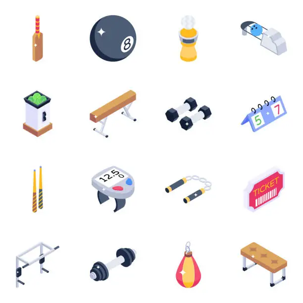 Vector illustration of Modern Sports Elements Isometric Icons