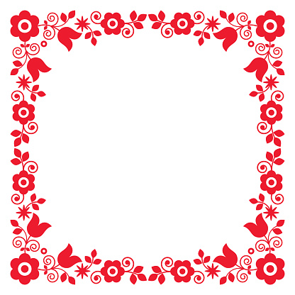 Retro floral Slavic border of frame inspired by old embroidery Lachy Sadeckie from Nowy Sacz in Poland