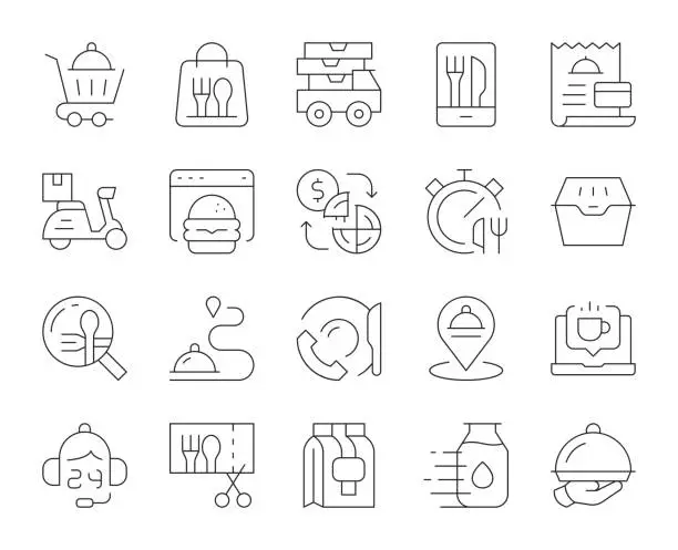 Vector illustration of Food Delivery - Thin Line Icons