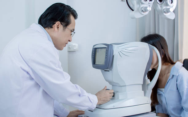 istock Ophthalmologist doing eyesight test to a woman 1293744832