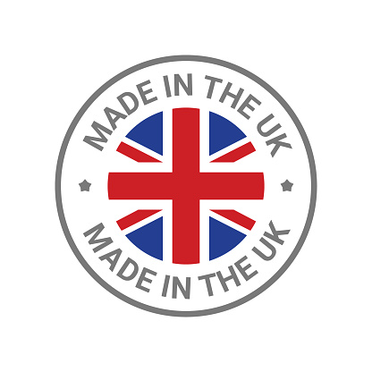 Made in UK Britain flag logo. English brand sticker made in Britain vector stamp.