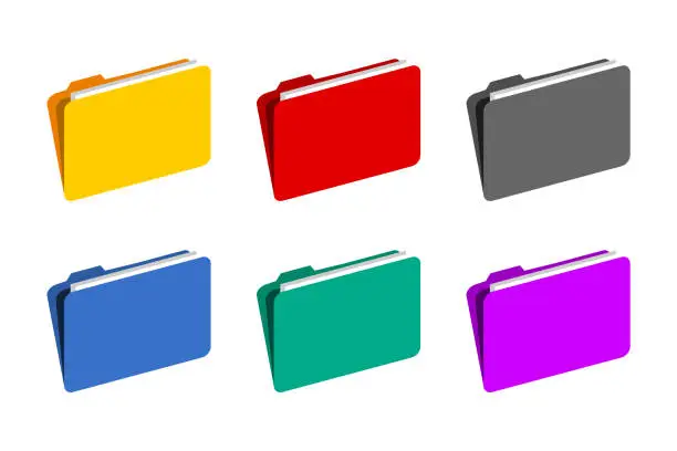 Vector illustration of Folder icon set in different colors. Files in folders collection.