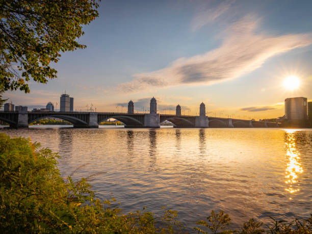 istock Longfellow Bridge, Dramatic Clouds, and Sunset Reflections over Charles River in Boston 1293746831