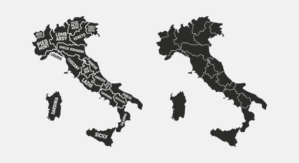illustrazioni stock, clip art, cartoni animati e icone di tendenza di mappe dell'insieme d'italia. mappa poster dell'italia con nomi di regioni. mappa dell'italia vuota. mappa dell'italia. illustrazione vettoriale - sardegna