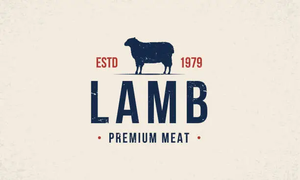 Vector illustration of Butchery logo. Lamb, sheep logo. Emblem for poster with pig silhouette and vintage typography. Poster, logo for butcher shop, meat shop, restaurant. Vector illustration