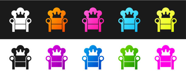 Set Medieval throne icon isolated on black and white background. Vector Set Medieval throne icon isolated on black and white background. Vector. white throne stock illustrations