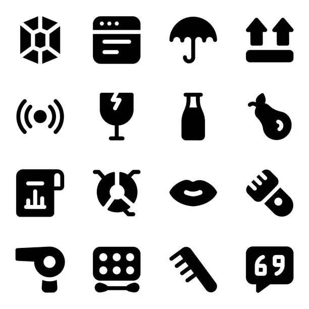 Vector illustration of Pack of Miscellaneous Solid Icons