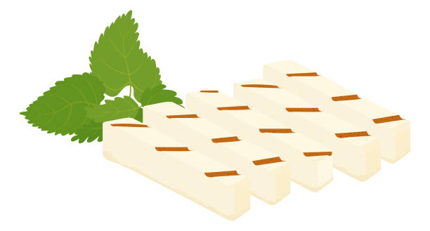 halloumi gegrillter käse und minze cartoon-symbol - cypriot culture stock-grafiken, -clipart, -cartoons und -symbole