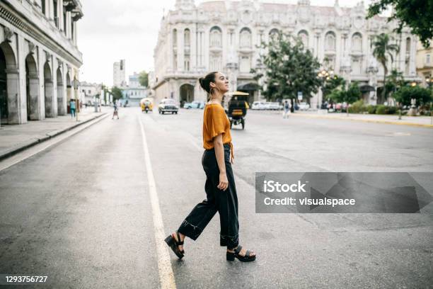 Cuban Woman Walking In The City Stock Photo - Download Image Now - Havana, Walking, One Woman Only