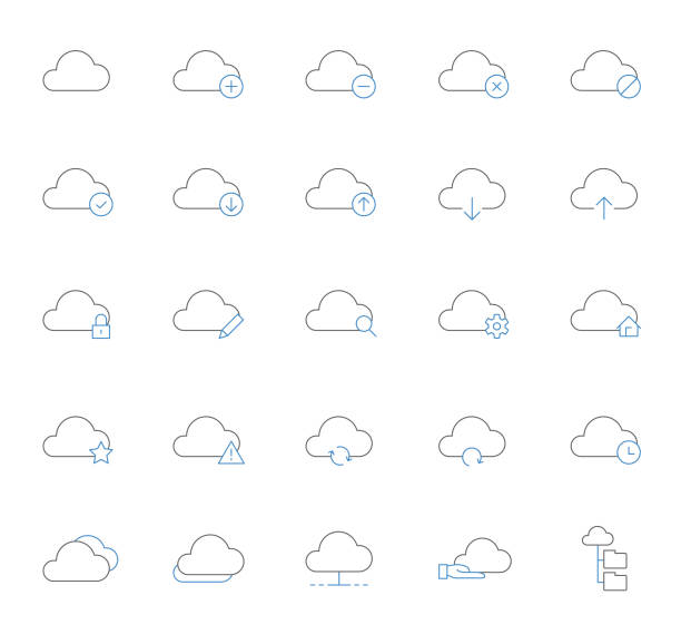 Cloud and Server Set Icons vector art illustration