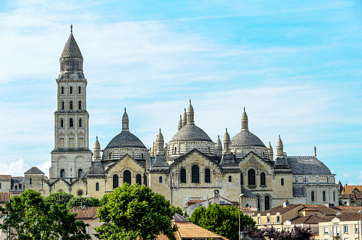 The cathedral Saint-Front of Périgueux. This gigantic monument rises in the heart of the old city. A profusion of domes covered with grey lead plates.