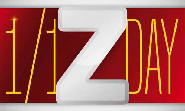 Design with Reminder Date for Z Day Celebration on January Banner with reminder date for Z Day, with silver letter and golden numbers: celebration held on January 1. zee stock illustrations