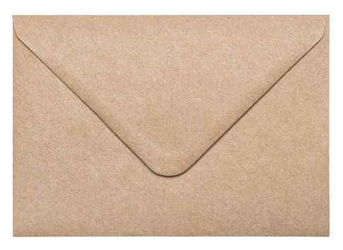 Recycled craft paper envelope isolated on white background