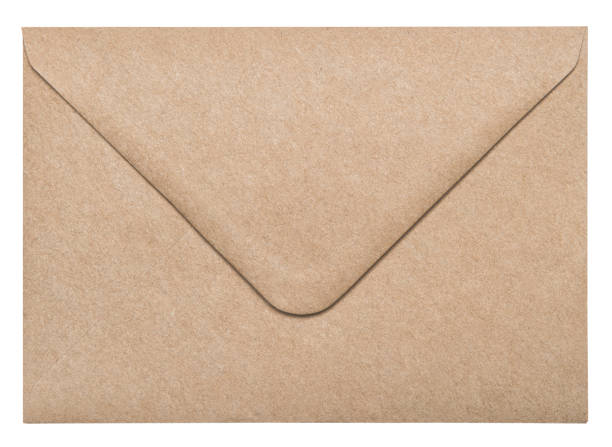Recycled craft paper envelope isolated white background stock photo