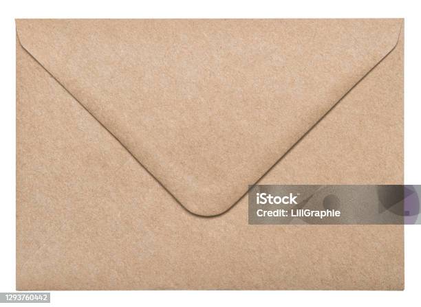 Recycled Craft Paper Envelope Isolated White Background Stock Photo - Download Image Now