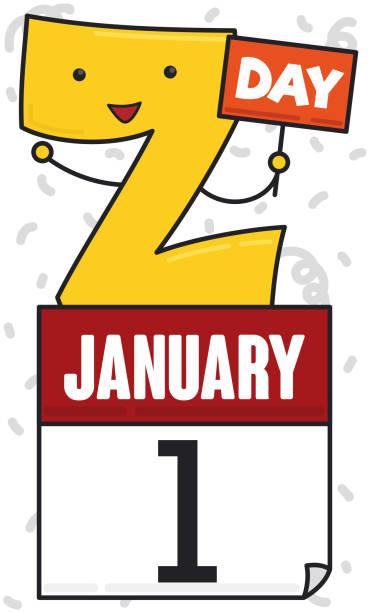 Cute Z Letter with Sign and Calendar Announcing its Day Cute Z letter, calendar and placard celebrating its day with a festive party, and reminding at you this special date: 1st January. zee stock illustrations