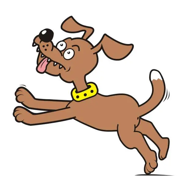 Vector illustration of Brown dog with yellow collar, funny vector illustration