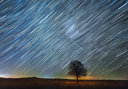 Gemini meteor shower 2020 and Star Trails over inner Mongolia, China